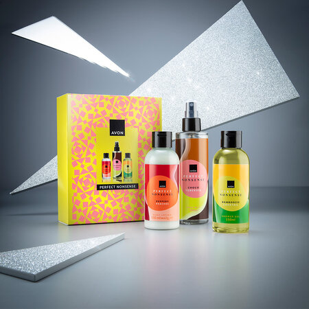 Set Gel de dus Bamboozie Cocktail, 150ml+Spray de corp Choco Tuberose, 200ml+ Lotiune de corp Peppery Peaches, 150ml, Perfect Nonsense, Avon 680383