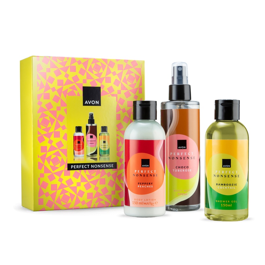 Set Gel de dus Bamboozie Cocktail, 150ml+Spray de corp Choco Tuberose, 200ml+ Lotiune de corp Peppery Peaches, 150ml, Perfect Nonsense, Avon
