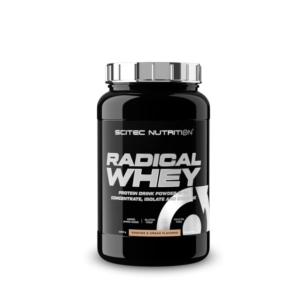 Izolat proteic din zer cu aroma de cookies & cream Radical Whey, 1000 g, Scitec Nutrition