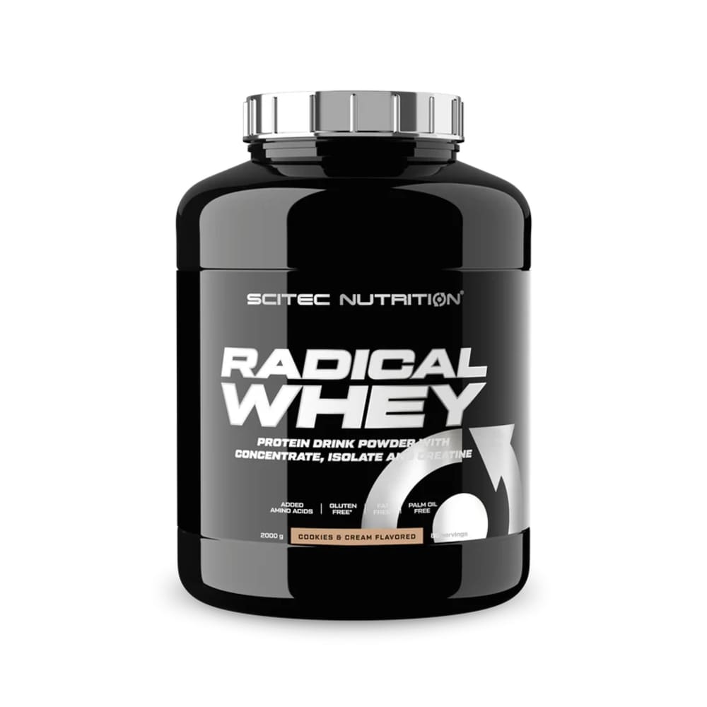 Izolat proteic din zer cu aroma de cookies & cream Radical Whey, 2000 g, Scitec Nutrition