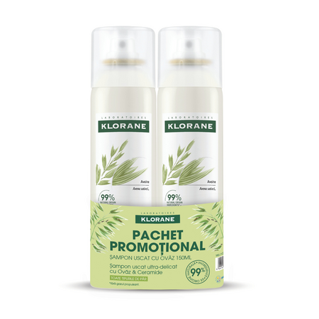 Pachet sampon uscat cu ceramide si ovaz Bio, 2 x 150 ml, Klorane