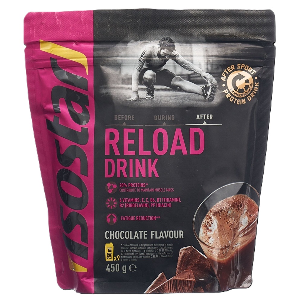 Pudra proteica cu aroma de ciocolata After Sport Reload Drink, 450 g, Isostar
