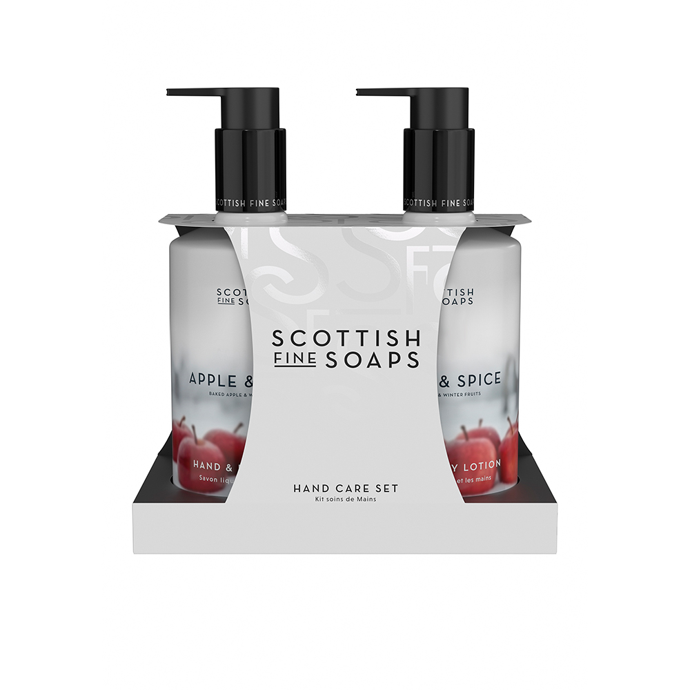 Set Lotiune pentru maini si corp 300 ml + Sapun lichid pentru maini si corp 300 ml Apple&Spice, Scottish Fine Soaps