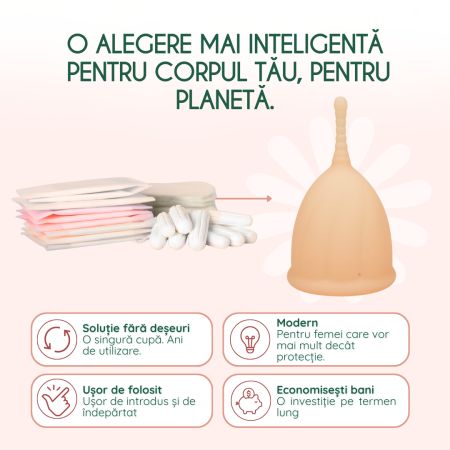 Cupa menstruala reutilizabila culoarea Powder, marimea M, 1 bucata, FemiEko 695229