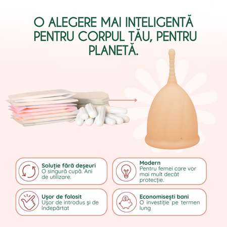 Cupa menstruala reutilizabila culoarea Powder, marimea M, 1 bucata, FemiEko 695229