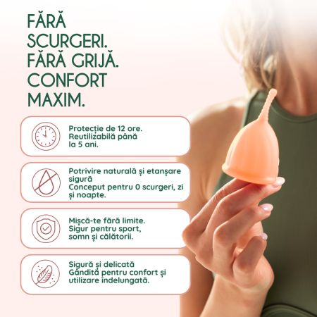Cupa menstruala reutilizabila culoarea Powder, marimea M, 1 bucata, FemiEko 695230