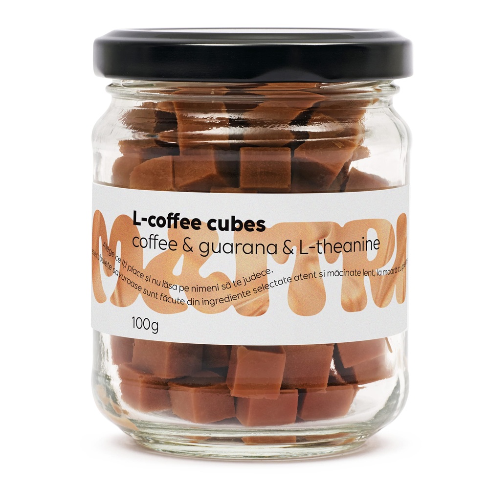 Cuburi de fudge cu cafea, guarana si L-theanina L-Coffee Cubes, 100 g, Maitri