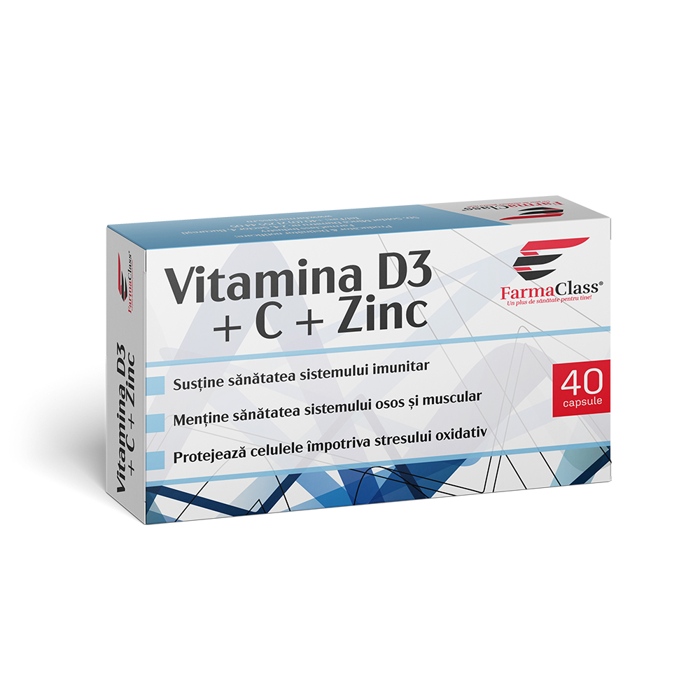 Vitamina D3 +C+ZN, 40 capsule, FarmaClass