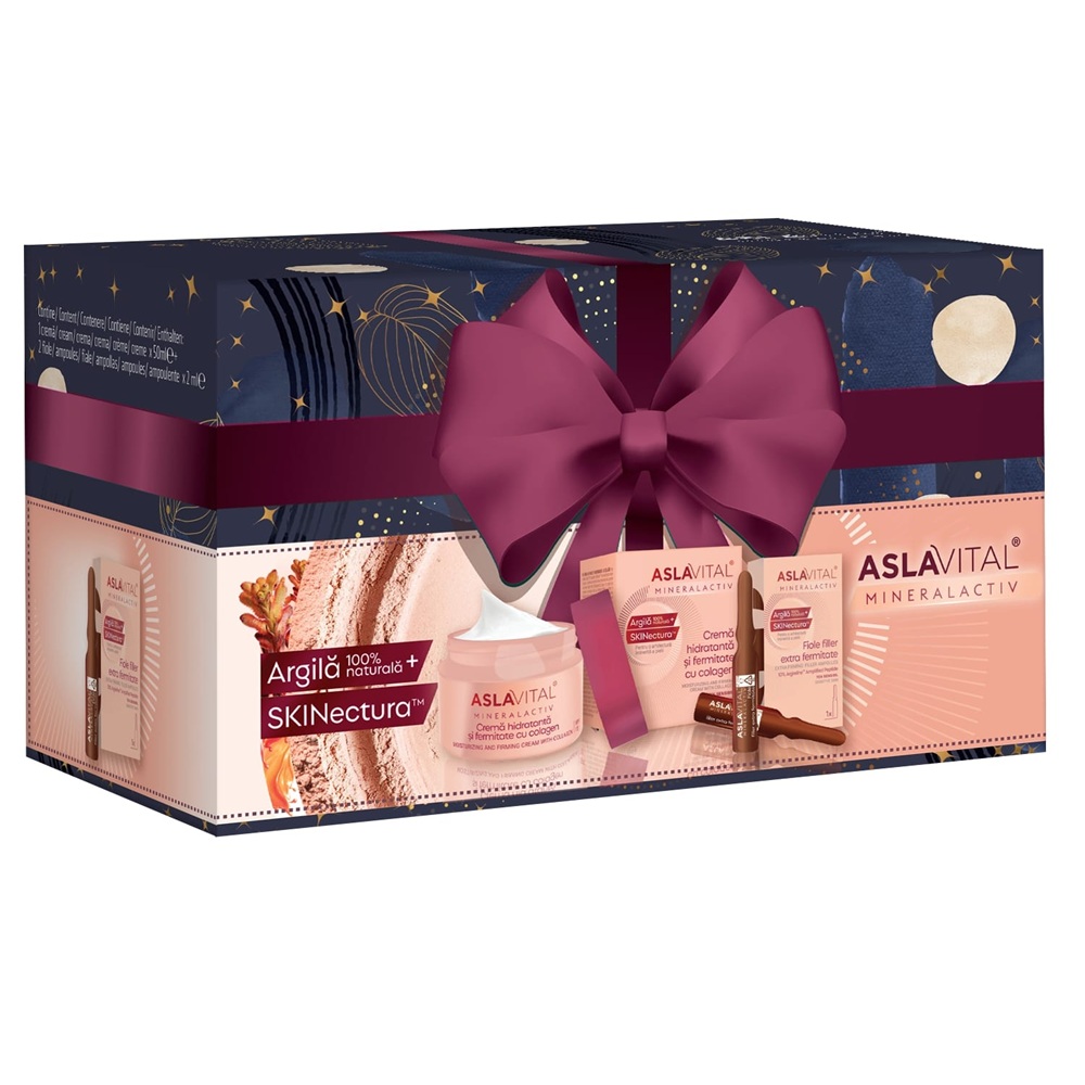 Set Crema hidratanta cu colagen pentru fermitate SPF 15, 50 ml + Fiole cu Colagen 2 fiole x 2 ml Mineralactiv, Aslavital