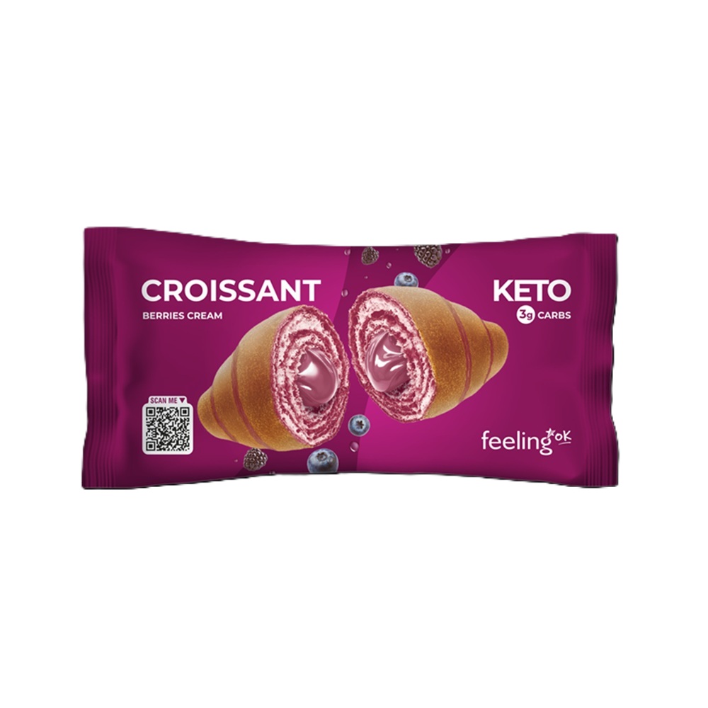 Croissant proteic cu fructe de padure, 50 g, FeelingOK