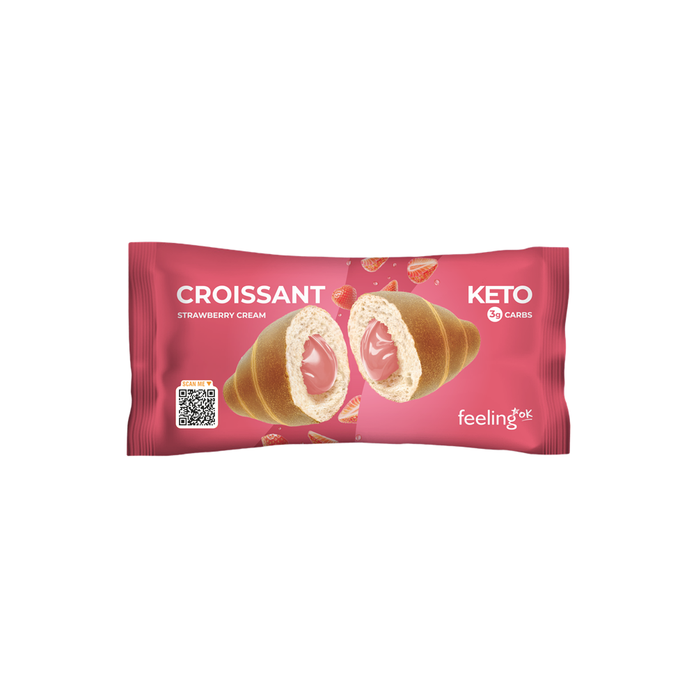 Croissant proteic cu capsuni, 50 g, FeelingOK