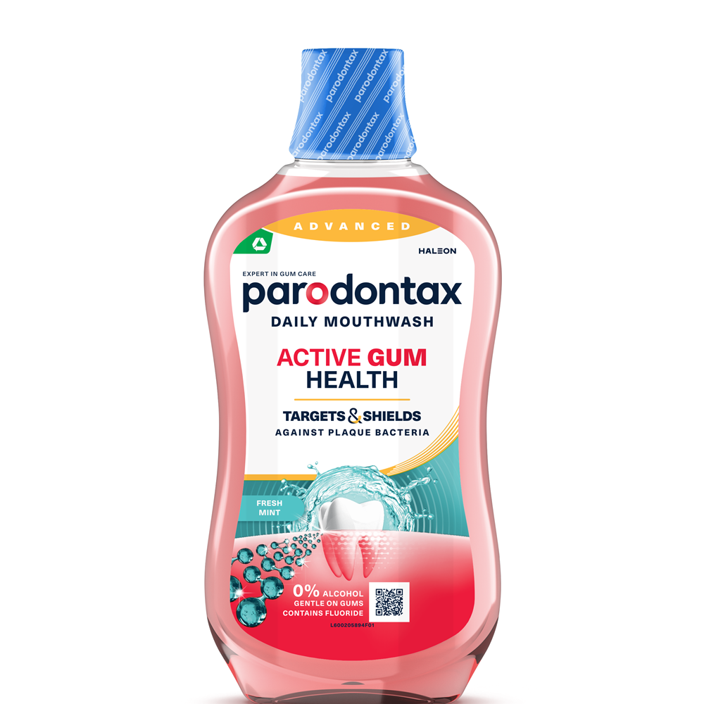 Apa de gura fara alcool Active Gum Health Fresh Mint Parodontax, 500 ml, Haleon