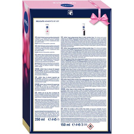 Set Gel de dus Rose & Almond Oil 250ml + Deodorant spray Black & White Invisible Clear 150ml Delicate, Nivea 682206