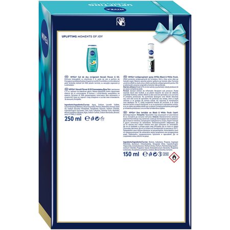 Set Gel de dus revigorant Hawaii Flower & Oil 250 ml + Deodorant spray Black & White Invisible Fresh 150 ml Uplifting, Nivea 682214