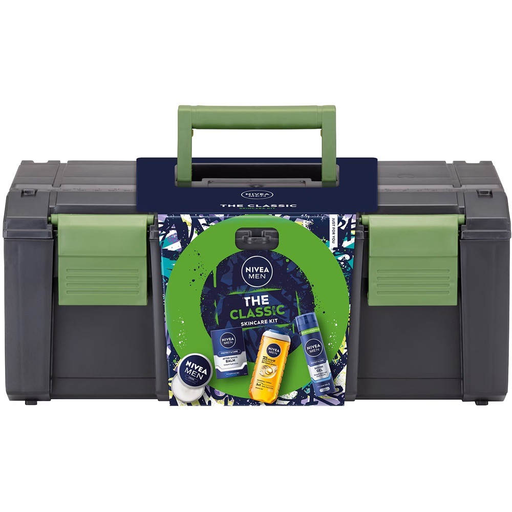 Set Crema de corp, fata si maini 75 ml + Gel de dus Active Energy 3 in 1, 250 ml + Gel pentru ras Protect & Care 200 ml + Balsam dupa ras Protect & Care 100 ml Men The Classic, Nivea