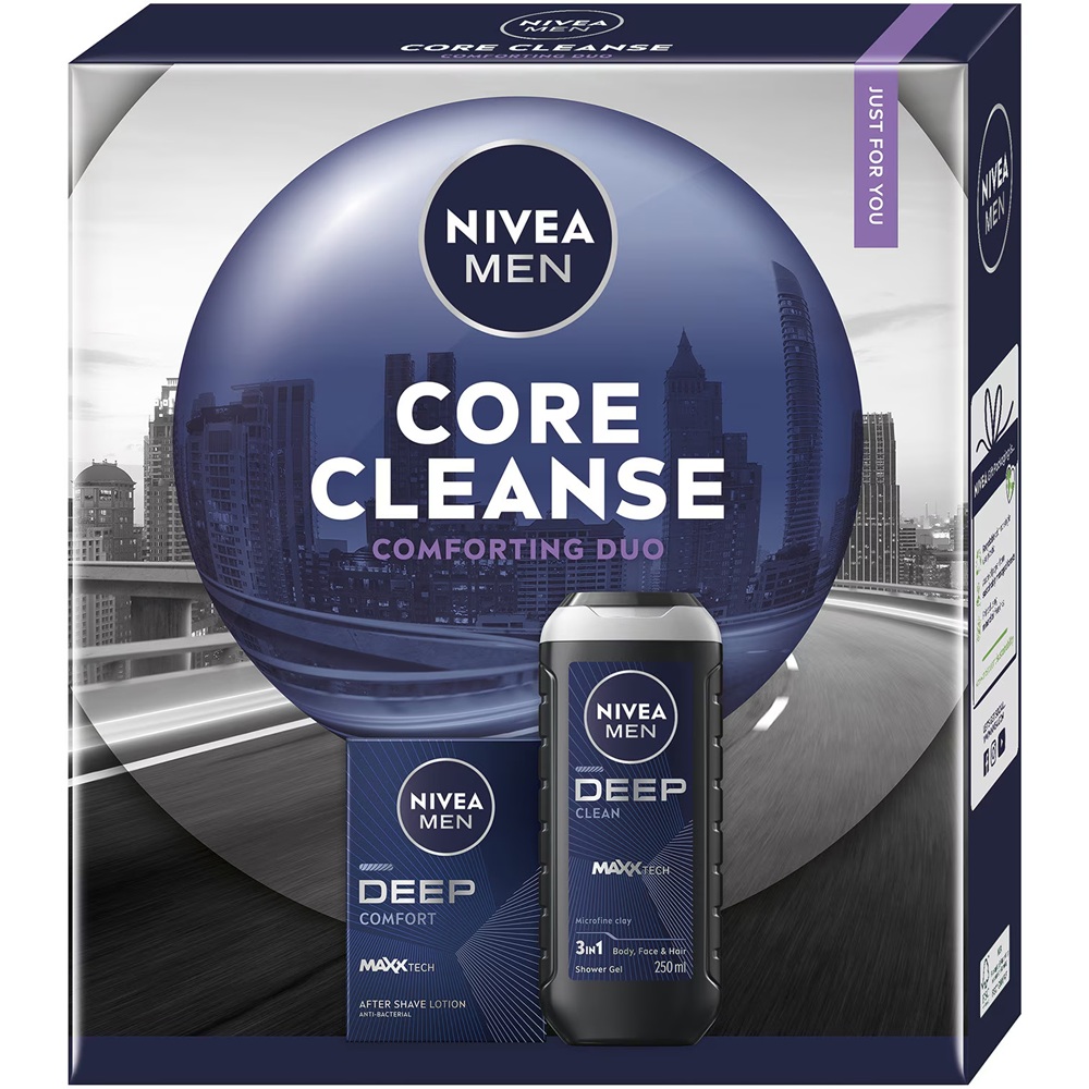 Set Gel de dus Men Deep 3 in 1, 250ml + Lotiune dupa ras Men Deep 100 ml Core Cleanse, Nivea