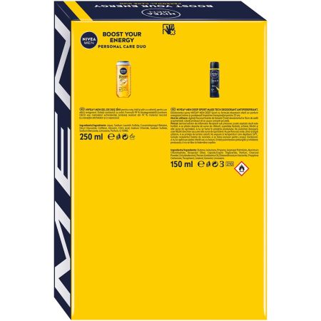 Gel de dus Men Boost 3 in 1, 250 ml + Deodorant spray Men Deep Sport 150 ml Boost Your Energy, Nivea 682280