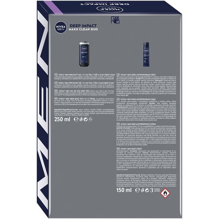 Set Gel de dus Men 3 in 1, 250 ml + Deodorant spray Men Deep 150 ml Deep Impact, Nivea 682288