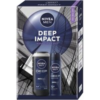 Set Gel de dus Men 3 in 1, 250 ml + Deodorant spray Men Deep 150 ml Deep Impact, Nivea