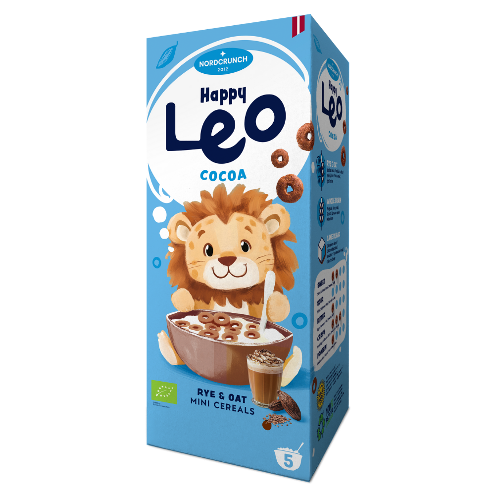 Cereale eco din secara si ovaz cu cacao Happy Leo, 150 g, Nordcrunch