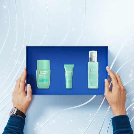 Set Gel de fata pentru barbati Advanced 75 ml + Gel de curatare 40 ml + Deodorant Roll-On 75 ml, Aquapower, Biotherm 682826
