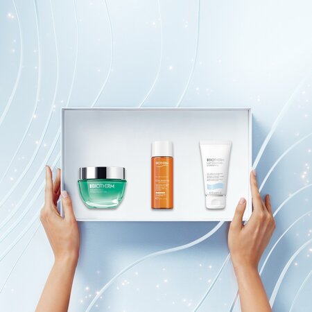 Set Crema de fata tip gel Aquasource Hyalu Plump 50 ml + Ulei spumant de curatare Biosource Total Renew 30 ml + Lotiune de corp Lait Corporel l'Original 50 ml, Biotherm 682829