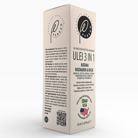 Ulei 3 in 1 cu batana, ricin si rozmarin pentru scalp si par, 50 ml, Perevo 712018