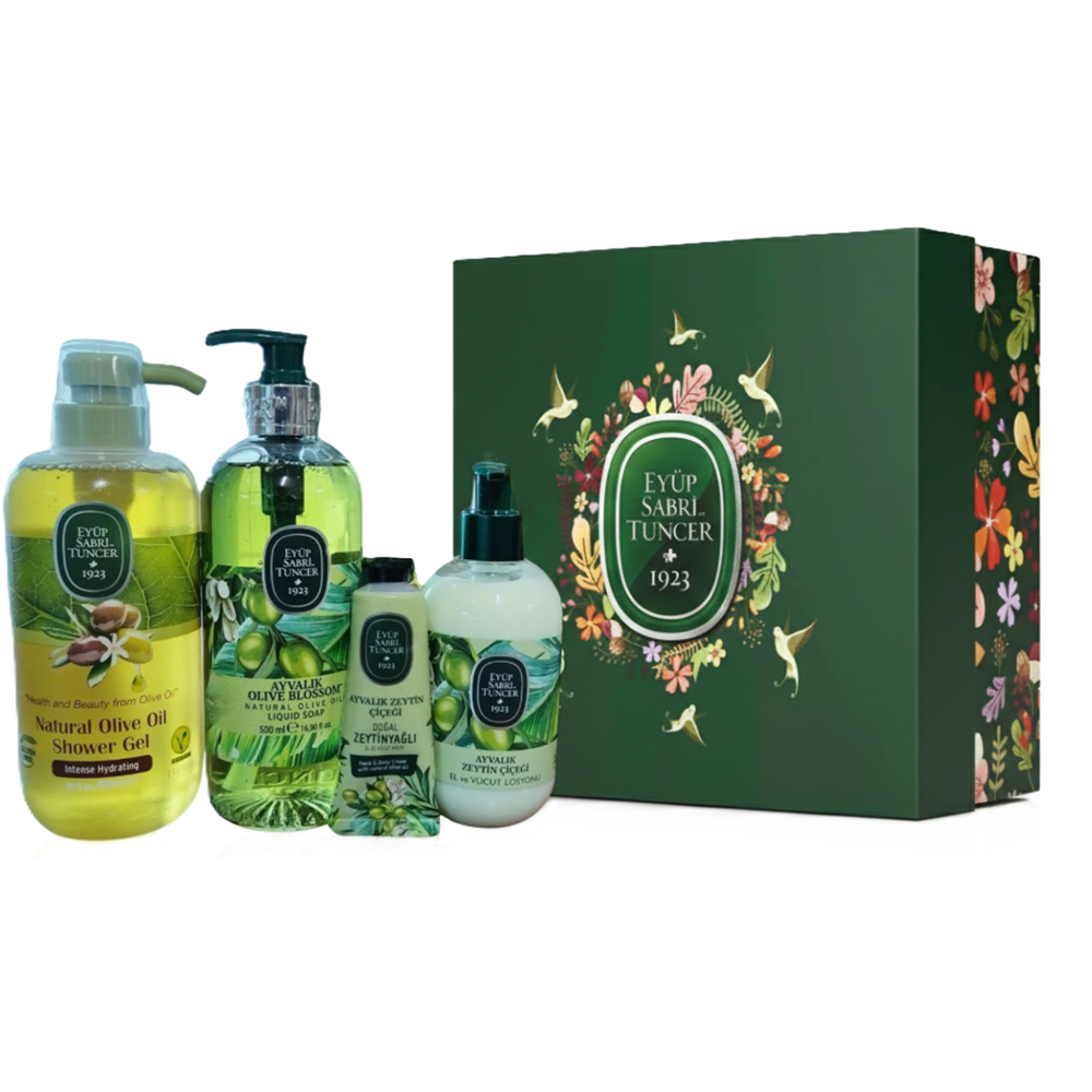 Set Gel de dus 600 ml + Sapun lichid 500 ml + Lotiune pentru corp si maini 280 ml + Crema de maini 50 ml Ayvalik Olive Blossom, Eyup Sabri Tuncer