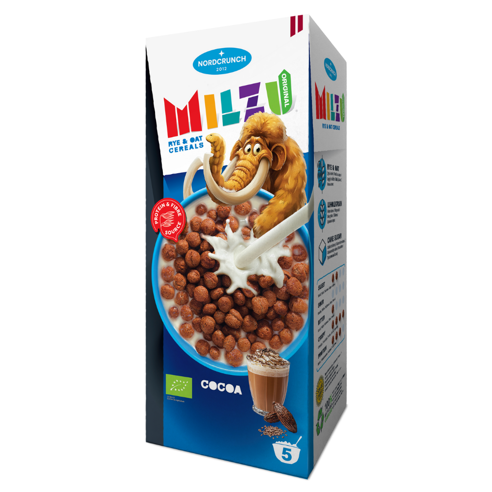 Cereale eco bilute din secara si ovaz cu cacao Milzu, 150 g, Nordcrunch
