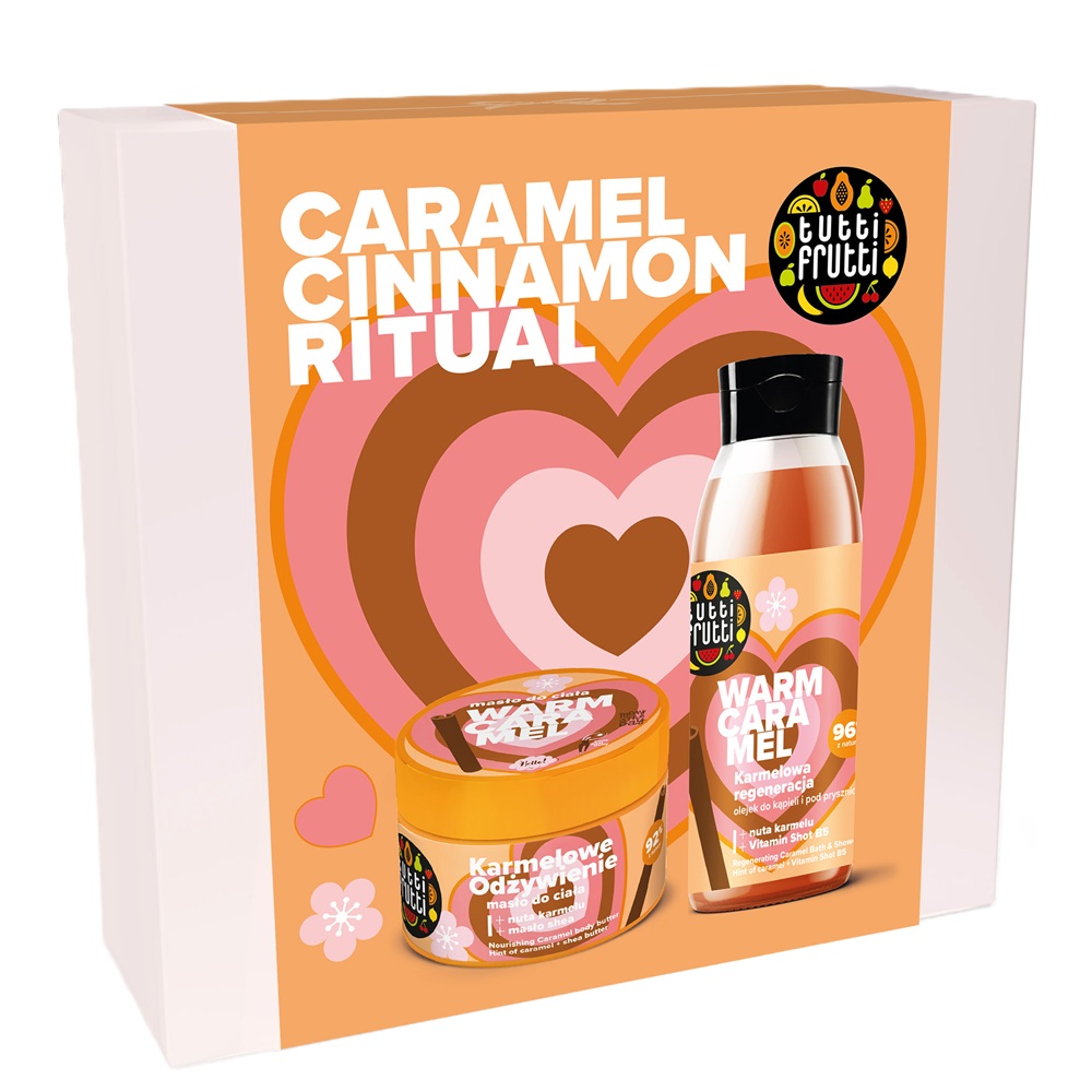 Set Gel de dus regenerant cu caramel si scortisoara, 400 ml + Unt nutritiv cu caramel si scortisoara pentru corp, 200 ml Tutti Frutti, Farmona