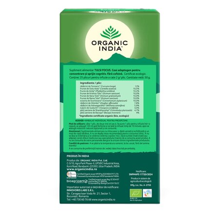 Ceai Bio Tulsi Focus, 25 plicuri, Organic India 714024