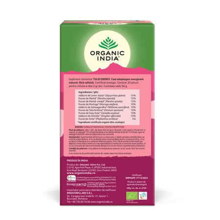 Ceai Bio Tulsi Energy, 25 plicuri, Organic India 714029