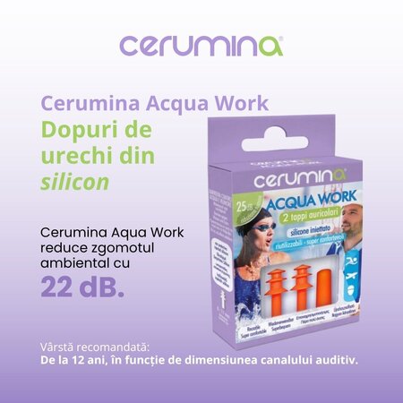 Cerumina AQUA WORK - dopuri pentru urechi din silicon injectat , 2 bucati, Pietrasanta Pharma 683524