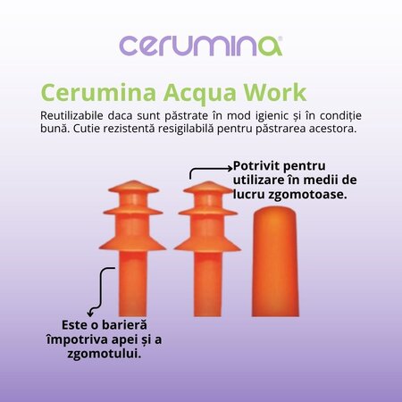 Cerumina AQUA WORK - dopuri pentru urechi din silicon injectat , 2 bucati, Pietrasanta Pharma 683525