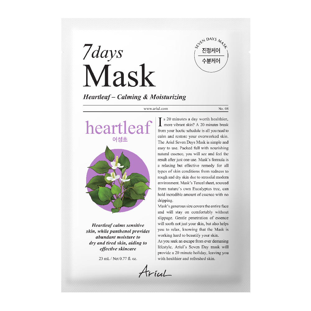 Masca tip servetel cu Heartleaf si Panthenol 7 Days MAsk, 23 ml, Ariul