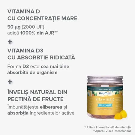 Jeleuri cu aroma de mango Vitamina D, 42 bucati, Mium Lab 683863