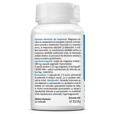 Magneziu Malat Optimum, 1000 mg, 30 capsule, Zenyth 683828