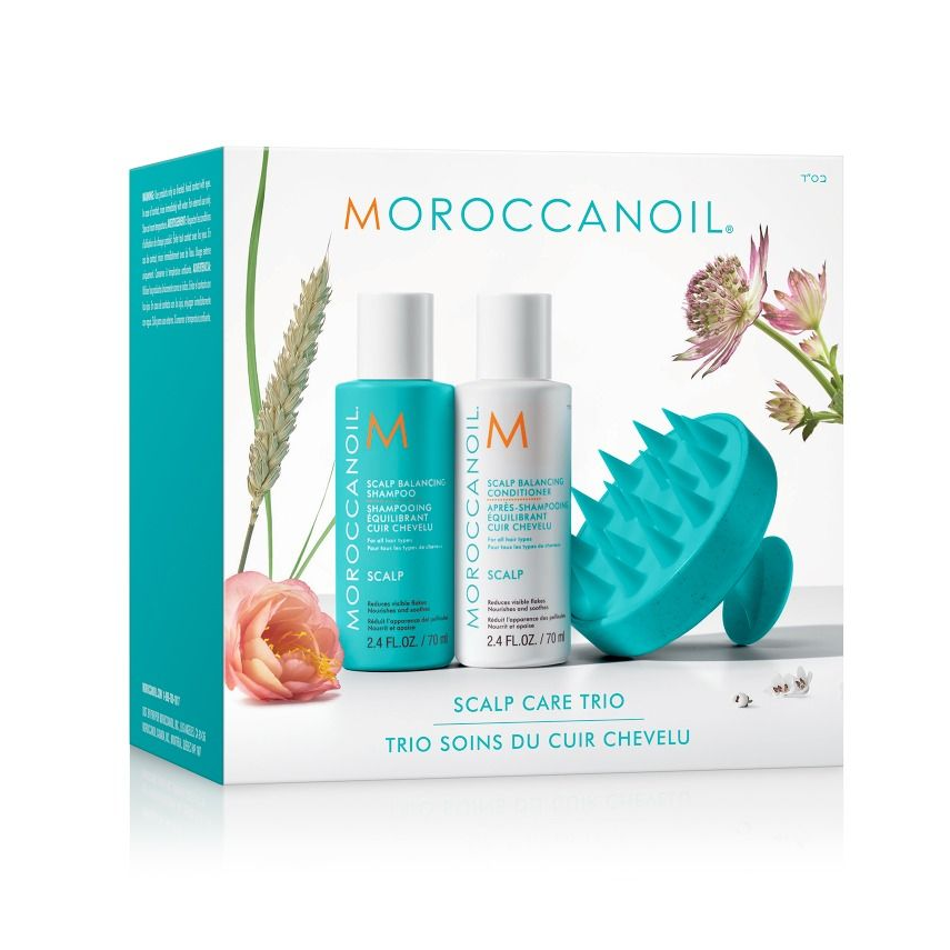 Set de par Scalp Balancing, pentru echilibrarea scalpului + Perie masaj scalp, 2x70ml, Moroccanoil