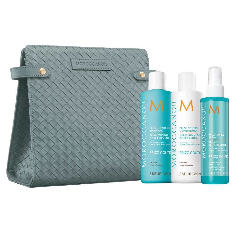 Set Sampon 250ml, Balsam 250ml, Spray 160ml Frizz Control, Moroccanoil