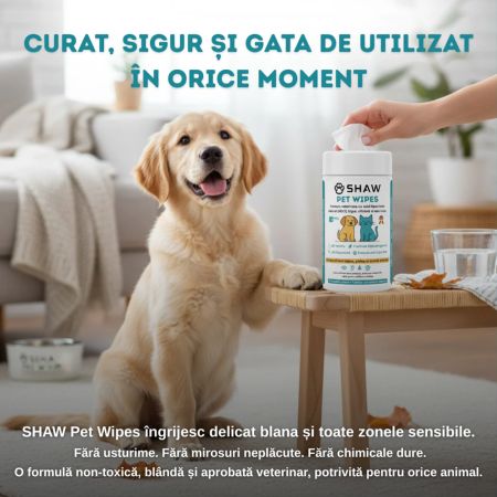 Servetele umede cu acid hipocloros pentru caini si pisici, 72 bucati, Shaw 683954