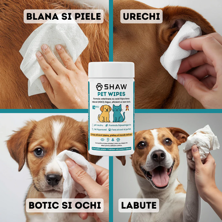 Servetele umede cu acid hipocloros pentru caini si pisici, 72 bucati, Shaw 683955