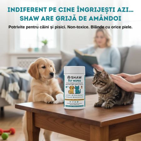 Servetele umede cu acid hipocloros pentru caini si pisici, 72 bucati, Shaw 683958