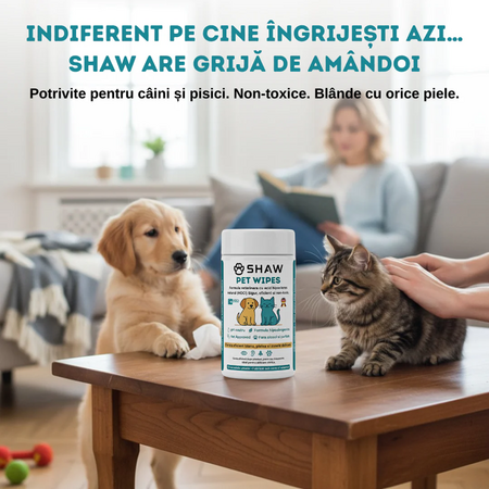Servetele umede cu acid hipocloros pentru caini si pisici, 72 bucati, Shaw 683958