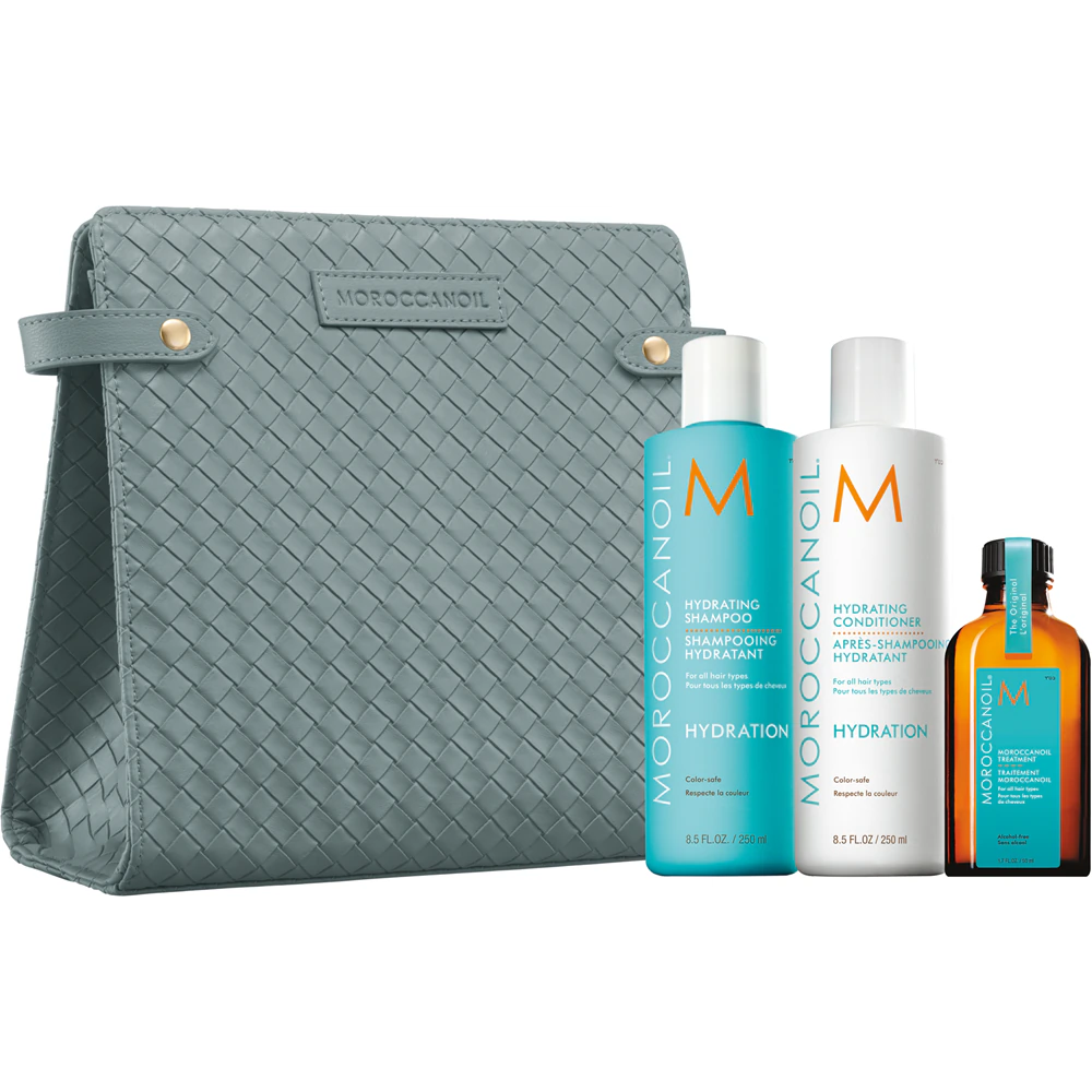 Set Sampon 250ml, Balsam 250ml, Ulei Tratament 50ml + pompita Hydration, Moroccanoil