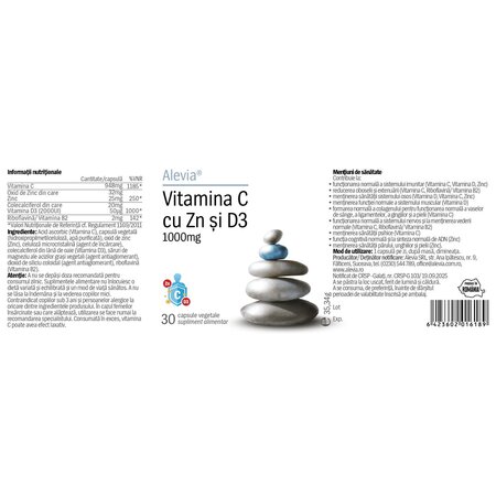 Vitamina C cu Zn si D3, 1000mg, 30 capsule, Alevia 727532