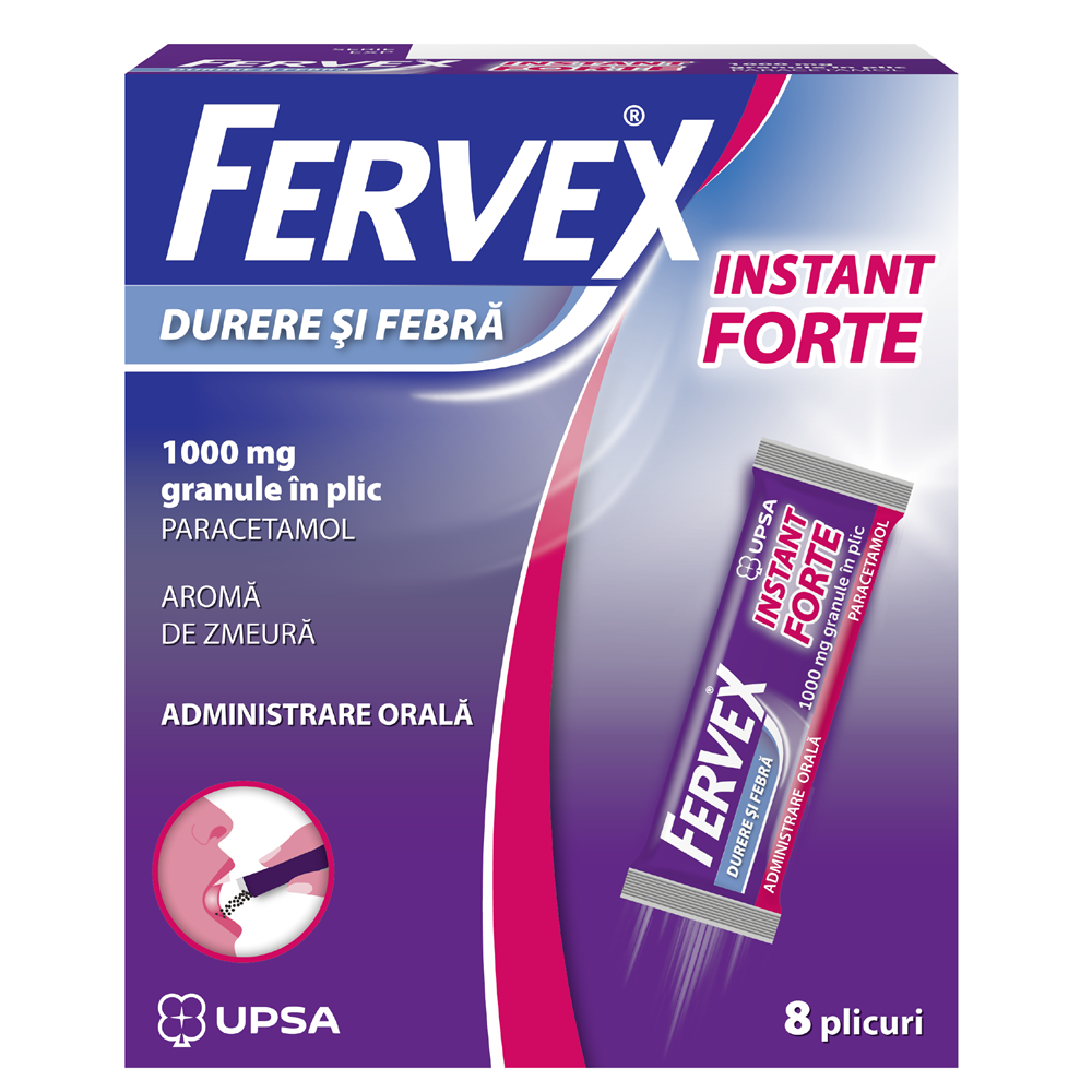 Fervex durere si febra instant forte, 1000 mg, 8 plicuri, Upsa