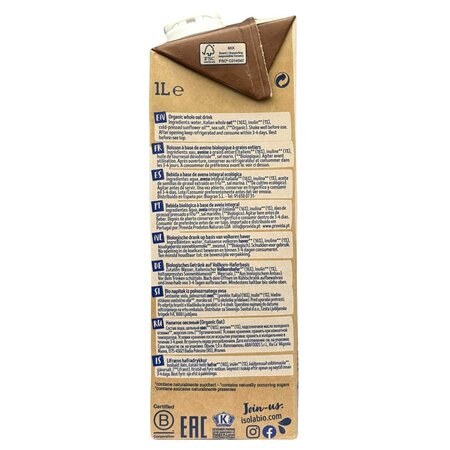 Bautura eco din ovaz integral, 1000 ml, Isola Bio 684631
