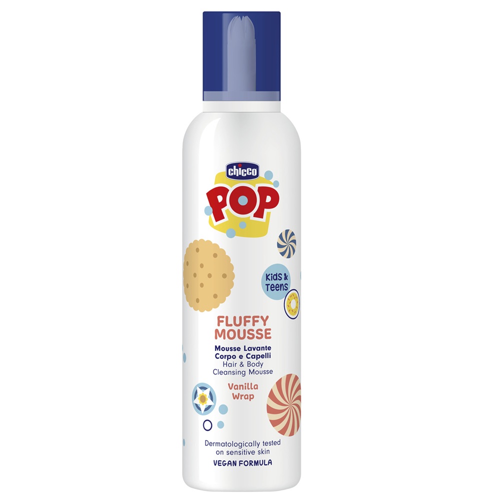 Sampon si gel de dus tip spuma cu aroma de prajitura cu vanilie Pop, 200 ml, Chicco