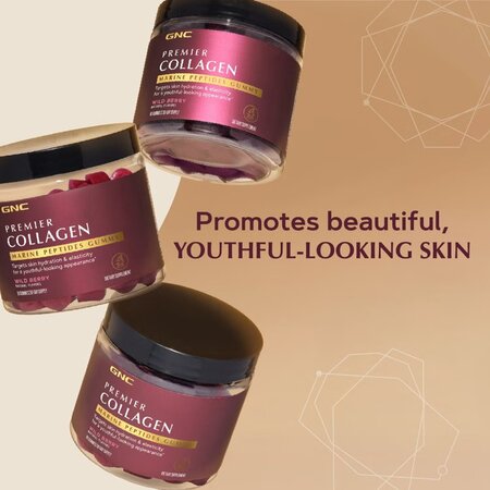 Jeleuri cu peptide marine de colagen pentru piele si par Premier Collagen, 90 bucati, GNC 684685