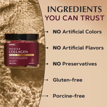 Jeleuri cu peptide marine de colagen pentru piele si par Premier Collagen, 90 bucati, GNC 684686